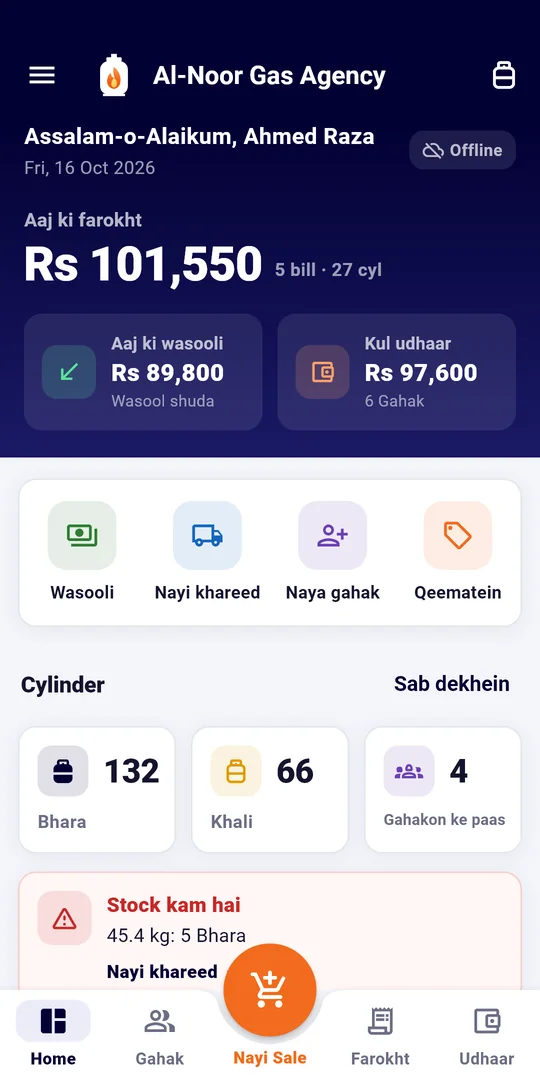 JGasFlow Lite dashboard in Roman Urdu